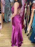 Enchanting V-neck Embroidery Spaghetti Strap Satin Mermaid Prom Dress Evening Dress HZ1024