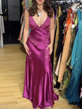 Enchanting V-neck Embroidery Spaghetti Strap Satin Mermaid Prom Dress Evening Dress HZ1024