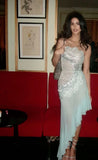 Enchanting Shiny Sequin Strapless Ruffles Irregular Hem Mermaid Chiffon Prom Dress Evening Dress HZ1024