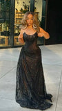 Gorgeous Glittering Black Beaded Strapless Mermaid High Slit Prom Dress Evening Dress HZ1024