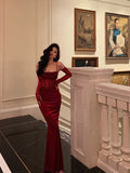 Vintage Red Spaghetti Strap Gloves Design Elegant Sheath Evening Dress Prom Dress HZ1024