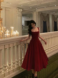 Retro Burgundy Maxi Length Design Elegant A-Line Evening Dress Prom Dress HZ1024