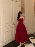 Retro Burgundy Maxi Length Design Elegant A-Line Evening Dress Prom Dress HZ1024
