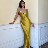 Vintage Satin Prom Dress Sheath Spaghetti Strap Evening Dress Long Formal Dress HZ1024