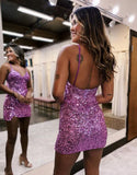 Charming Sequined V-neck Bodycon Design A-line Mini Homecoming Dress HZ1024