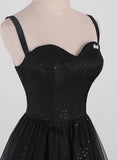 A-line Sweetheart Black Tulle Long Formal Dress, Black Simple Prom Dress HZ1024