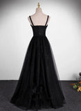 A-line Sweetheart Black Tulle Long Formal Dress, Black Simple Prom Dress HZ1024