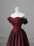 Black and Red Long Prom Dress Evening Dress, Off Shoulder A-line Party Dress HZ1024