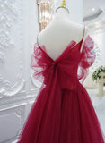 Red Off Shoulder Tulle A-line Formal Dress, Red Tulle Long Evening Dress Prom Dress HZ1024