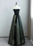 Lovely Green and Black Sweetheart Long Evening Dress, A-line Prom Dress Party Dress HZ1024