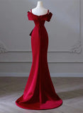 Wine Red Satin Off Shoulder Long Evening Dress, Wine Red Formal Dress Prom Dress HZ1024