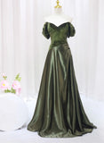 Green Velvet and Satin Off Shoulder Long Party Dress, Green Evening Dress Prom Dress HZ1024