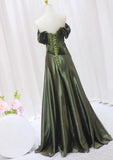 Green Velvet and Satin Off Shoulder Long Party Dress, Green Evening Dress Prom Dress HZ1024