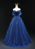 Navy Blue Tulle Sweetheart Long Formal Dress, A-line Navy Blue Evening Dress Prom Dress HZ1024