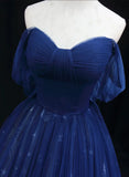 Navy Blue Tulle Sweetheart Long Formal Dress, A-line Navy Blue Evening Dress Prom Dress HZ1024