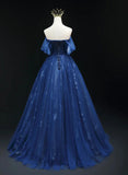 Navy Blue Tulle Sweetheart Long Formal Dress, A-line Navy Blue Evening Dress Prom Dress HZ1024
