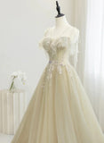 A-line Tulle Straps Beaed Lace Long Formal Dress, Tulle Evening Dress Prom Dress HZ1024