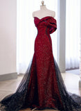 Elegant Black And Red Sweetheart Mermaid Long Prom Dress, Black And Red Evening Dress HZ1024