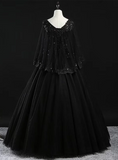 Glam Tulle with Lace Applique Ball Gown Sweet 16 Dress, Beaded Prom Dresses Evening Dress HZ1024