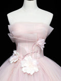 Pink Ball Gown Scoop Long Tulle Sweet 16 Dress, Pink Tulle Formal Dress Prom Dress HZ1024