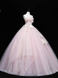 Pink Ball Gown Scoop Long Tulle Sweet 16 Dress, Pink Tulle Formal Dress Prom Dress HZ1024