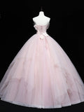Pink Ball Gown Scoop Long Tulle Sweet 16 Dress, Pink Tulle Formal Dress Prom Dress HZ1024
