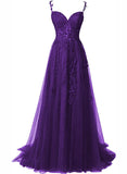 Purple Sweetheart Tulle with Lace Long Party Dress, A-line Tulle Long Prom Dress HZ1024
