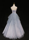 Light Blue Gradient Tulle with Beaded Long Formal Dress, Light Blue Long Prom Dress HZ1024