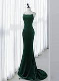 Green Mermaid Velvet Long Party Dress, Green Straps Velvet Evening Dress HZ1024