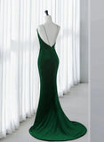 Green Mermaid Velvet Long Party Dress, Green Straps Velvet Evening Dress HZ1024
