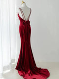 Mermaid Scoop Velvet Long Party Dress, Wine Red Velvet Long Prom Dress Evening Dress HZ1024