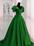 Green Satin Long Party Dress, A-line Green Prom Dress Evening Dress HZ1024