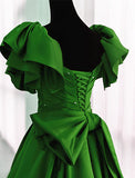 Green Satin Long Party Dress, A-line Green Prom Dress Evening Dress HZ1024