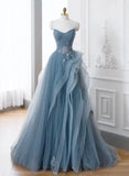 Blue Sweetheart Tulle Layers Long Formal Dress, Blue Long Party Dress Prom Dress HZ1024