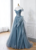 Blue Sweetheart Tulle Layers Long Formal Dress, Blue Long Party Dress Prom Dress HZ1024