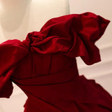 Wine Red Satin Off Shoulder Chic Long Party Dress, Wine Red Sweetheart Prom Dress HZ1024