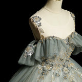 Green Ball Gown Round Neckline with Lace Sweet 16 Dress, Green Tulle Formal Dress HZ1024