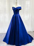 Royal Blue Satin A-line Long Party Dress, Simple Long Prom Dress Evening Dress HZ1024