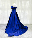 Royal Blue Satin A-line Long Party Dress, Simple Long Prom Dress Evening Dress HZ1024