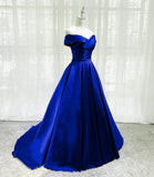 Royal Blue Satin A-line Long Party Dress, Simple Long Prom Dress Evening Dress HZ1024