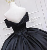 Black Satin Ball Gown Sweetheart Long Formal Dress, Black Sweet 16 Dress HZ1024