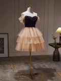 Champagne Tulle Sweetheart Short Party Dress, Champagne Homecoming Dress HZ1024