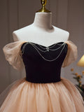 Champagne Tulle Sweetheart Short Party Dress, Champagne Homecoming Dress HZ1024