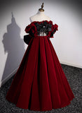 Dark Red Velvet Off Shoulder Party Dress, A-line Floor Length Prom Dress Formal Dress HZ1024
