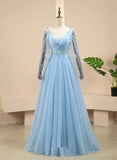 Pretty Light Blue A-line Puffy Sleeves Party Dress, Light Blue Evening Dress Prom Dress HZ1024