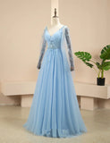 Pretty Light Blue A-line Puffy Sleeves Party Dress, Light Blue Evening Dress Prom Dress HZ1024