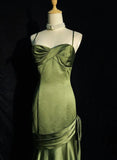 Green Satin Sweetheart Straps Long Evening Dress, Green Wedding Party Dress HZ1024