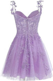 Lovely Short Tulle Sweetheart Straps Homecoming Dress, Lace Applique Short Prom Dress HZ1024