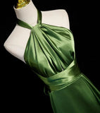Green Halter Satin Long Wedding Party Dress, Green Evening Dress Prom Dress HZ1024