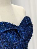 Blue Sequins Sweetheart Off Shoulder Evening Dress, A-Line Blue Long Party Dress Prom Dress HZ1024